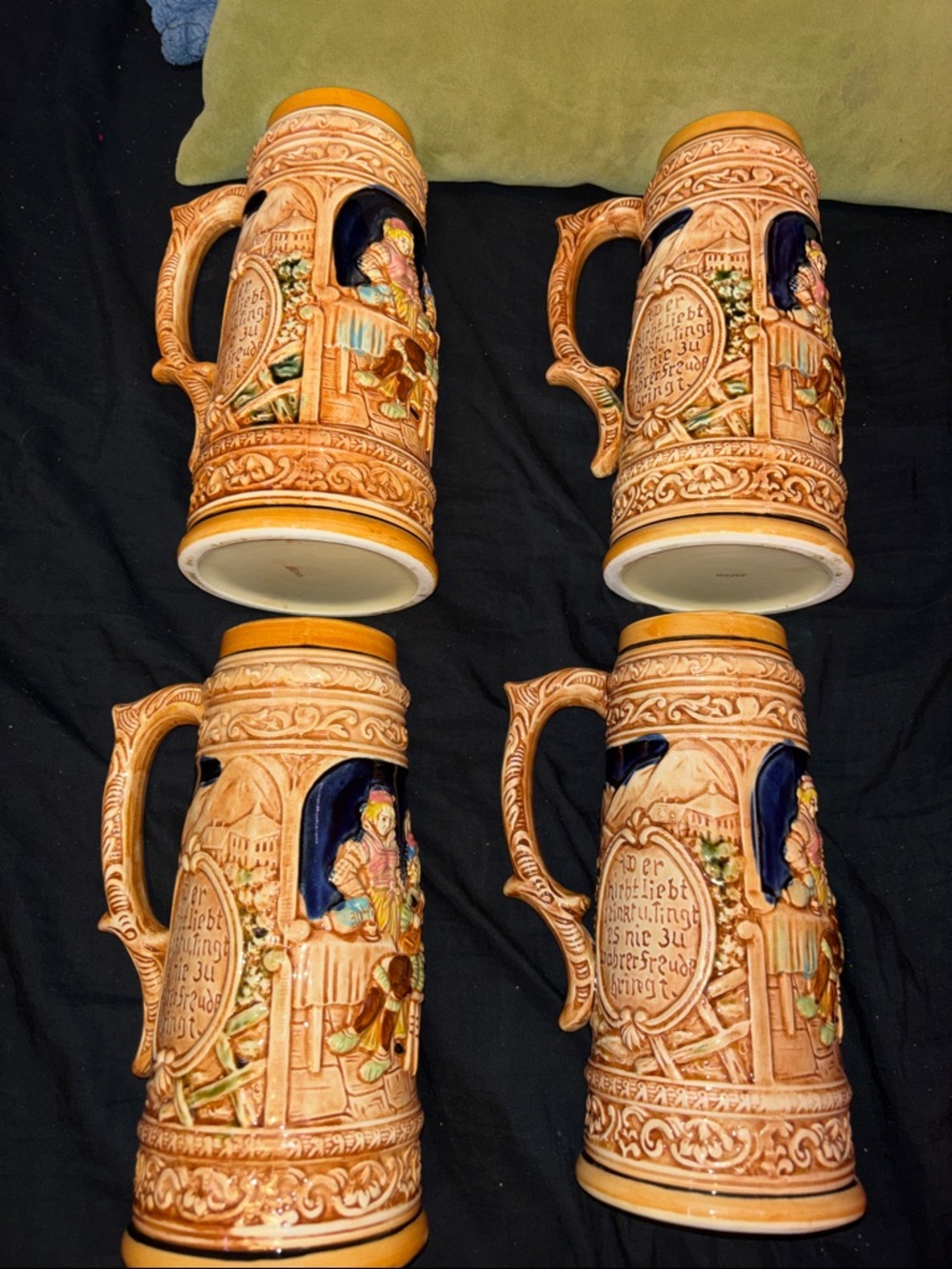 Vintage Style Orange Ceramic Beer Stein Mug set of 4 Japan